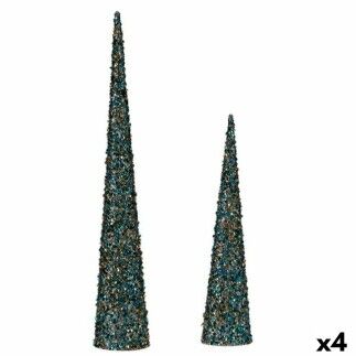 Set de Figuras Conos Lentejuelas Azul Dorado Plástico (4 Unidades)
