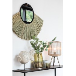 Miroir rond avec demi-lune en rotin naturel 85x65