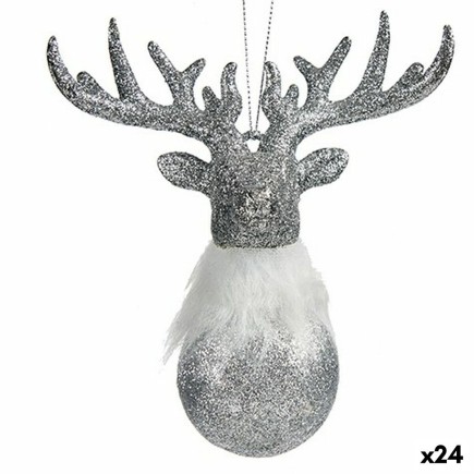 Adorno Navideño Reno Plateado Plástico Purpurina 13,5 x 15,5 x 7 cm (24 Unidades)