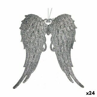 Adorno Navideño Alas de Ángel Plateado Plástico Purpurina 13 x 14,5 x 2,5 cm (24 Unidades)