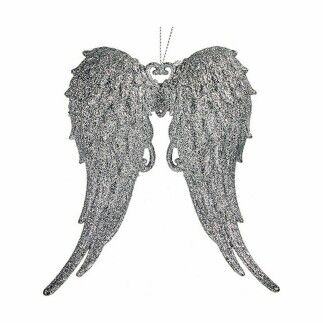 Décorations de Noël Ailes d'ange Argenté Plastique Paillettes 13 x 14,5 x 2,5 cm (24 Unités)