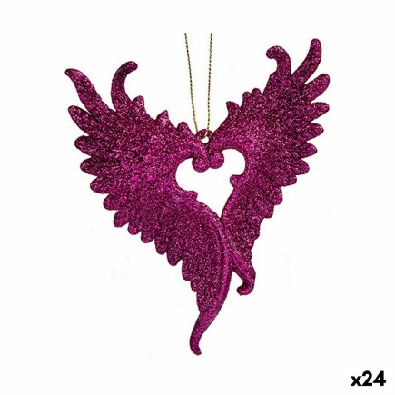 Adorno Navideño Alas de Ángel Fucsia Plástico Purpurina 12 x 13 x 2,5 cm (24 Unidades)