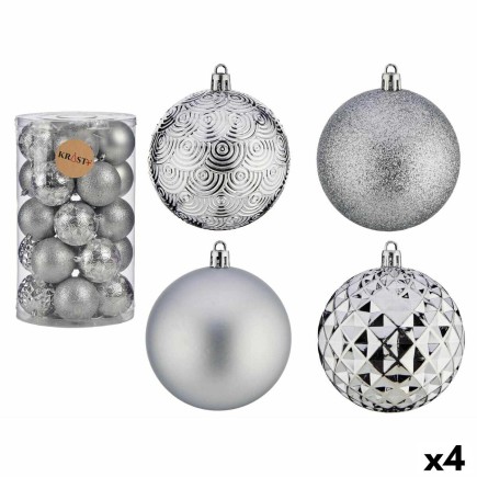Set di palline di Natale argento in PVC Ø 8 cm (4 pezzi)