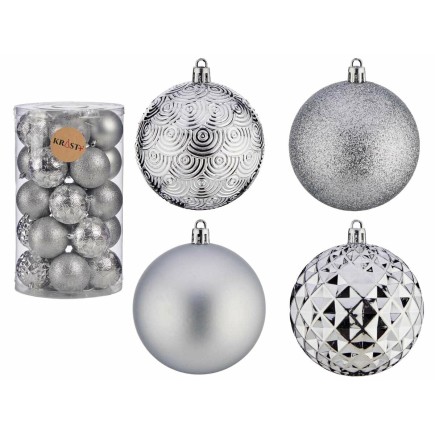 Set di palline di Natale argento in PVC Ø 8 cm (4 pezzi)