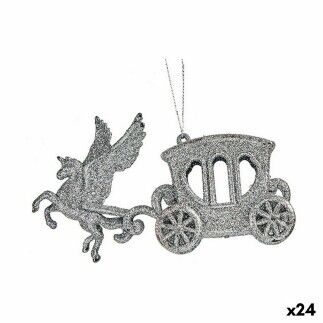 Adorno Navideño Carruaje Mágico Plateado Plástico Purpurina 15,5 x 8,5 x 4,5 cm (24 Unidades)