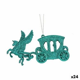 Décorations de Noël Calèche Magique Vert Plastique Paillettes 15 x 8,5 x 4,5 cm (24 Unités)