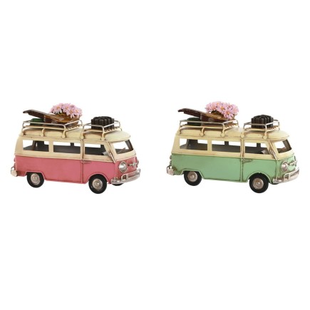 Figura Decorativa Home ESPRIT Furgoneta Verde Rosa Vintage 17 x 8 x 11 cm (2 Unidades)