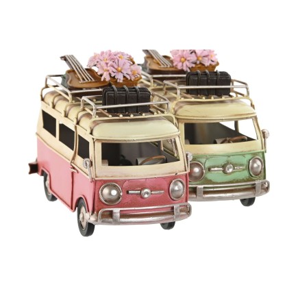 Figura Decorativa Home ESPRIT Furgoneta Verde Rosa Vintage 17 x 8 x 11 cm (2 Unidades)