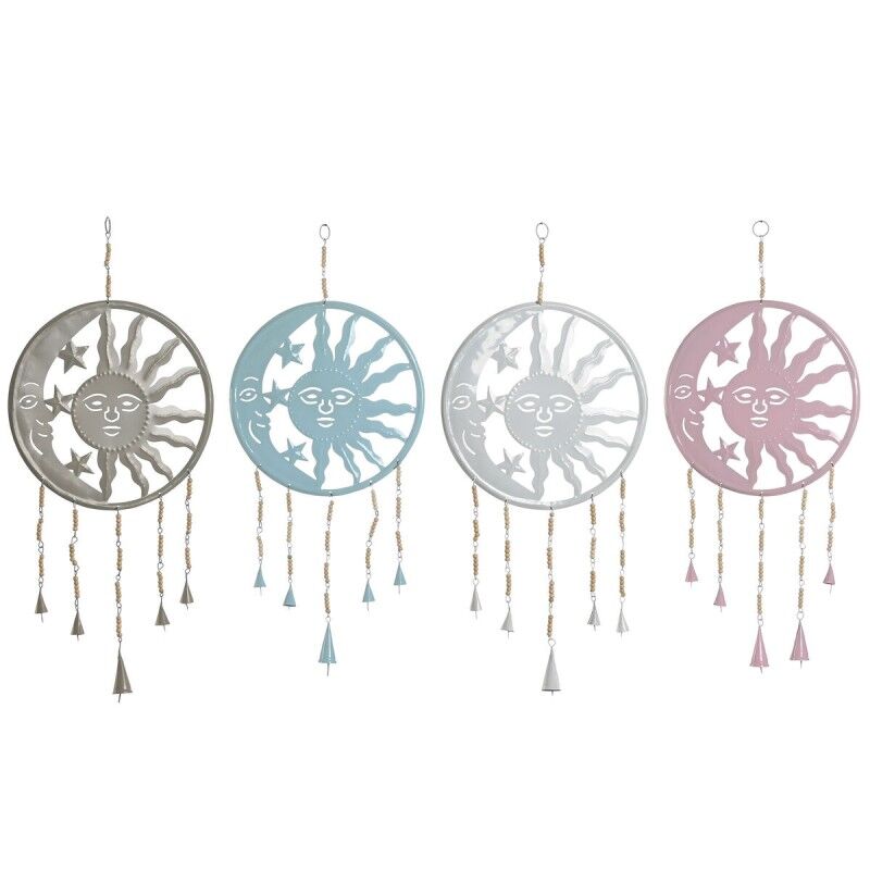 Decoración Colgante Home ESPRIT Azul Blanco Gris Rosa Hierro Luna Sol 33 x 1 x 77 cm (4 Unidades)