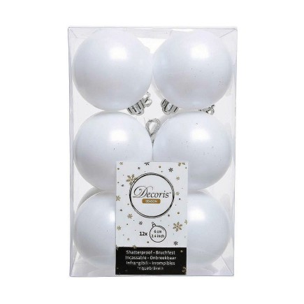 Palle di Natale Decoris 12 Unità Bianco Plastica Ø 6 cm