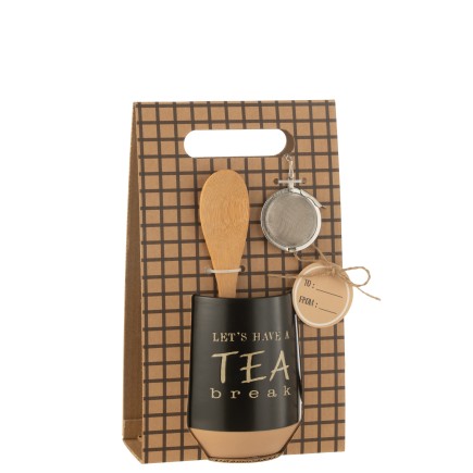 Tazza da tè in ceramica nera con cucchiaio e palla 15,3x11x23,8 cm