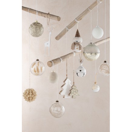 Boite de 12 boules de Noël en verre beige 8x8x10 cm