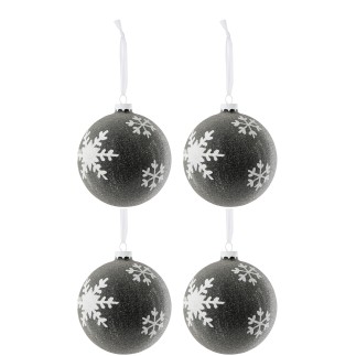 Boite de 4 boules de Noël en verre noir 12x12x12 cm