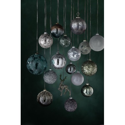 Boite de 4 boules de Noël en verre gris 12x12x12 cm