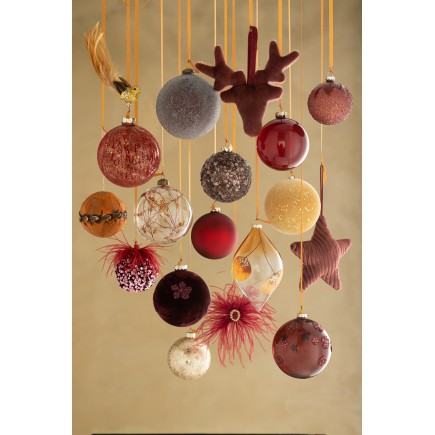 Boite de 4 boules de Noël en verre orange 12x12x12 cm