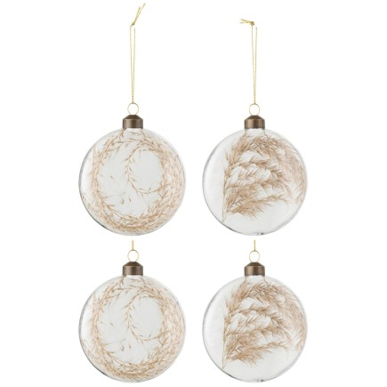 Boite de 4 boules de Noël plate en verre transparent 10x5x10 cm