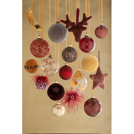 Caja de 6 bolas de Navidad de vidrio marrón de 8x8x8 cm