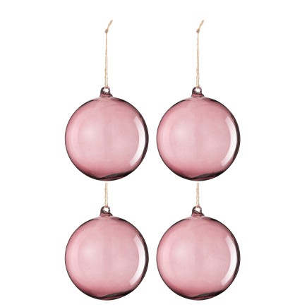 Boite de 4 boules de Noël en verre mauve 12x12x12 cm