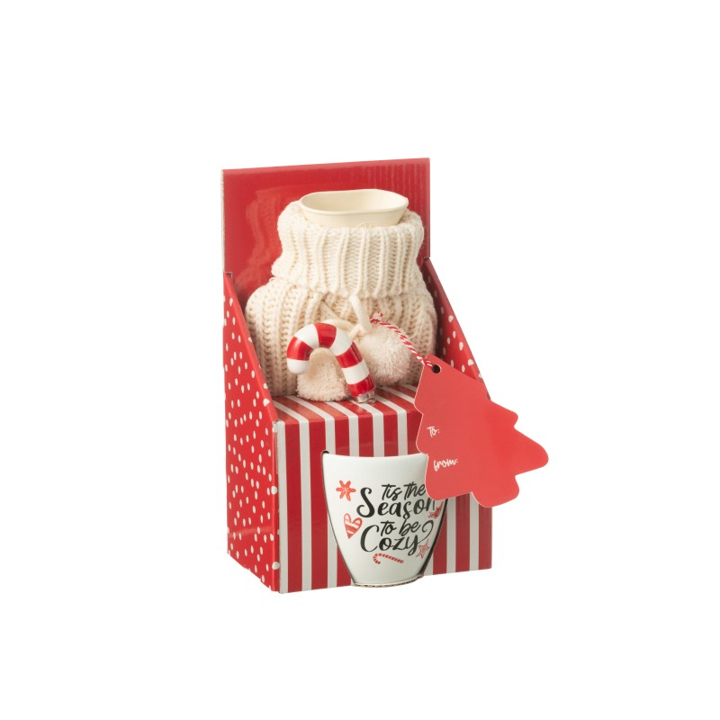 Taza, cuchara y bolsa de agua caliente de cerámica roja 27x16,4x27,1 cm