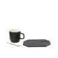 Taza con platillo y cuchara de cerámica negra 17.8*12.2*8cm