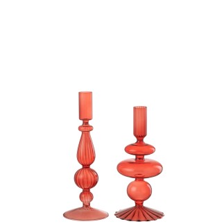 Photophore boules mix en verre rouge 9x9x20 cm