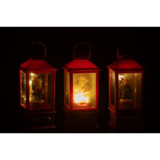 Set de 3 lanternes en polyrésine rouge 8.5*8.5*19 cm