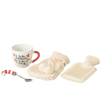 Taza, cuchara y bolsa de agua caliente de cerámica roja 27x16,4x27,1 cm