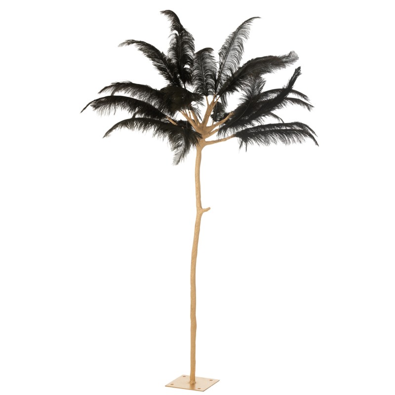 Albero di piume in acciaio nero e oro 140x140x190 cm