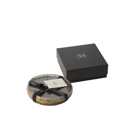 Vela de parafina dorada 19x19x4.5 cm en vidrio oro/negro 20h