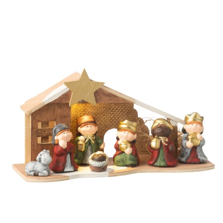 Belén LED de porcelana multicolor 31x10x16 cm