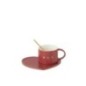 Taza+Platillo+Cuchara 3Corazón Cerámica Roja