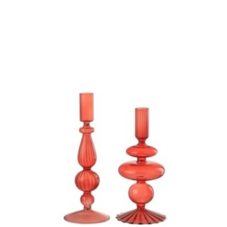 Photophore boules mix en verre rouge 9x9x20 cm