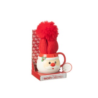 Taza Papá Noel con gorro de cerámica roja 16*13*26 cm