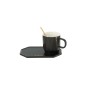 Taza con platillo y cuchara de cerámica negra 17.8*12.2*8cm