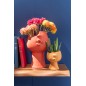 Cache-pot visage en céramique orange 12x11x14.5 cm