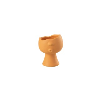 Cache-pot visage en céramique orange 12x11x14.5 cm