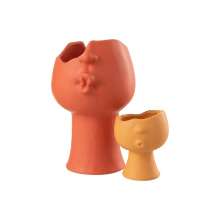 Macetero de porcelana ocre de 21x17x30 cm