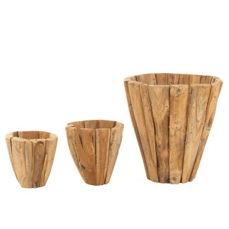 Vaso di fiori in legno di teak naturale D.30 cm