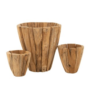 Cache-pot bois en teck naturel D.30 cm