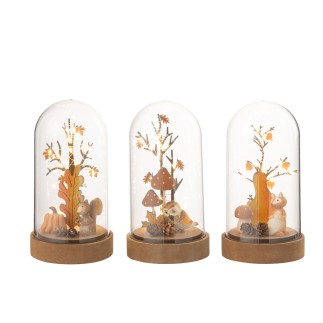 Set de 3 décorations sous cloche en métal orange 11*11*20 cm