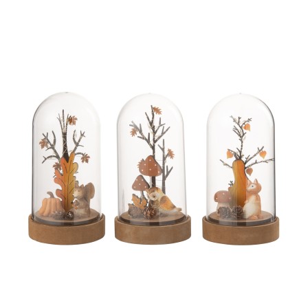 Set de 3 décorations sous cloche en métal orange 11*11*20 cm