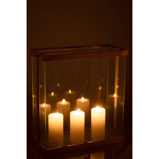 Farol rectangular de cristal dorado 41,5*18*45 cm