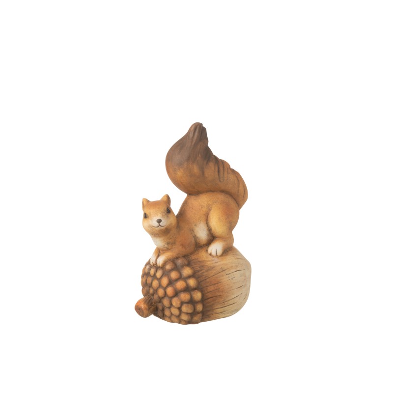 Esquilo sobre bolota em cerâmica castanha 11,5 x 9 x 19 cm