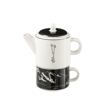 Tetera con taza de cerámica negra 28.5*9.5*18.5 cm