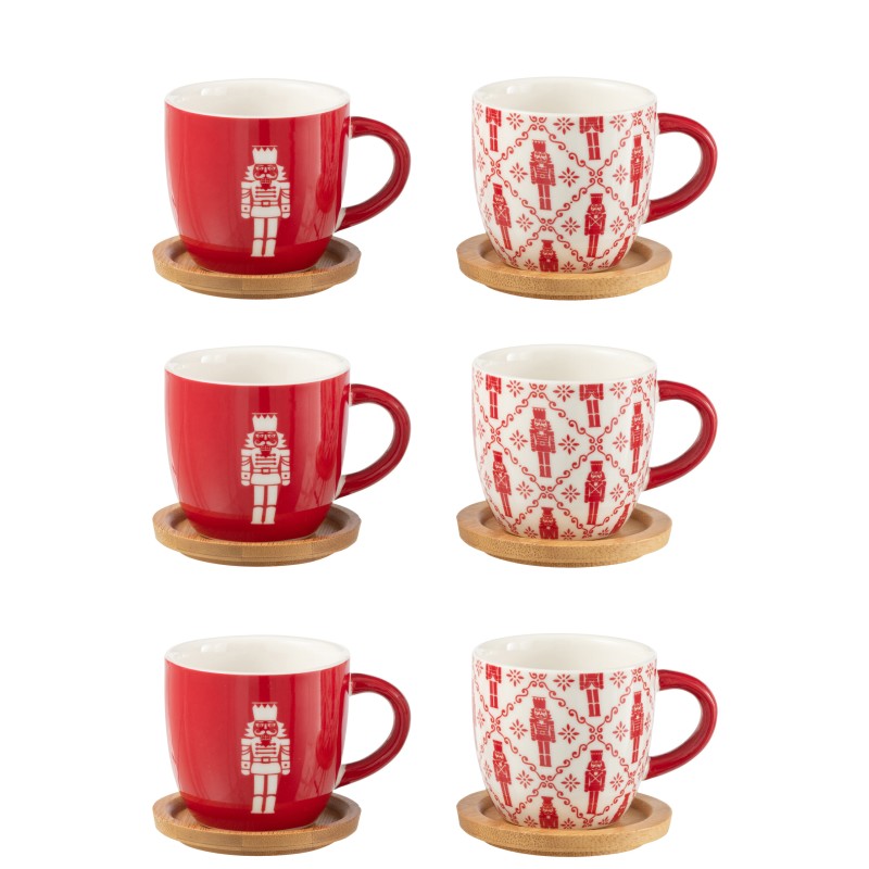 Juego de 6 tazas de cerámica roja y blanca 11*11*6 cm