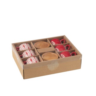 Juego de 6 tazas de cerámica roja y blanca 11*11*6 cm
