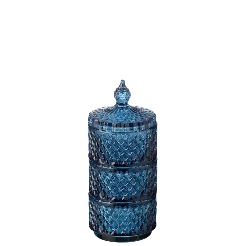 Pot 3 étages en verre bleu 8.5*8.5*20 cm