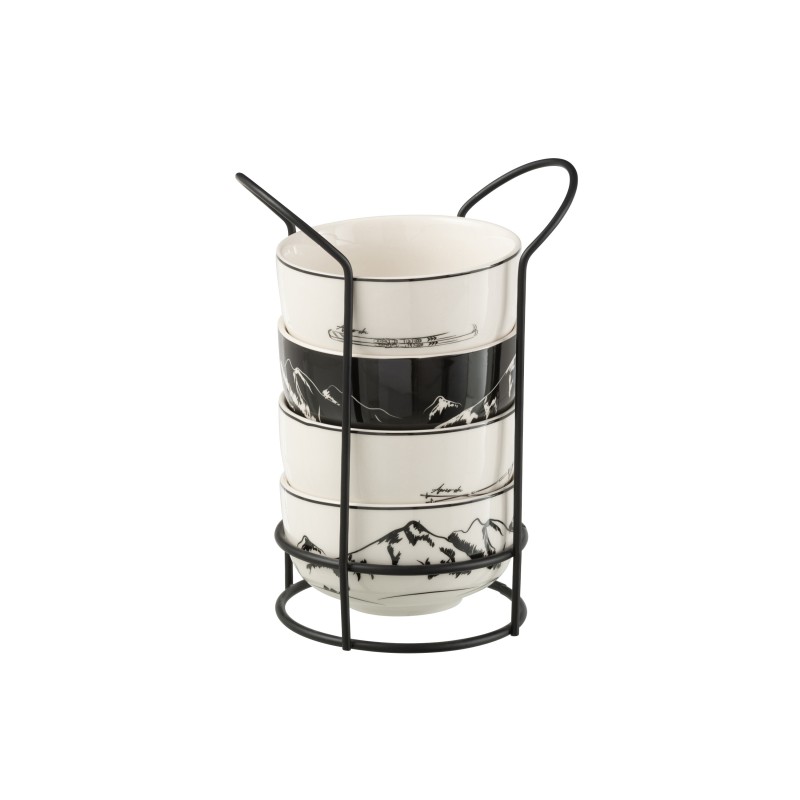 Juego de 4 tazas con soporte de cerámica negra 11.2*11.2*6.2 cm