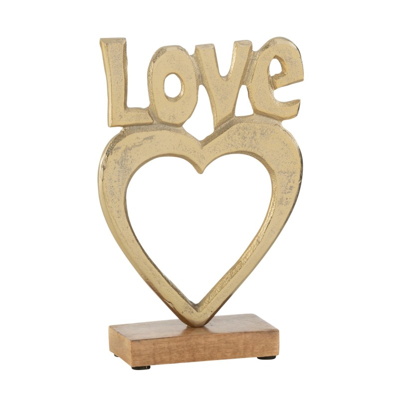 Coração love em base de madeira e alumínio dourado 14,5 x 5 x 21 cm Coração love em base de madeira e alumínio dourado 14,5 x 5 x 21 cm