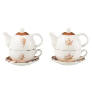 Juego de 2 teteras y tazas de cerámica marrón 16.5*11*14 cm